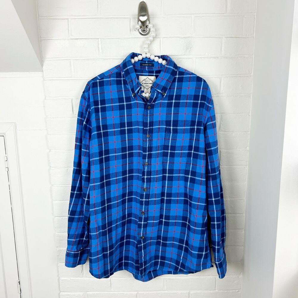 St. John’s Bay Blue Plaid Classic Fit Flannel Shirt Size M Unisex